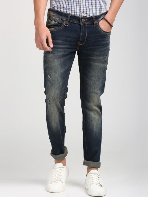 Peter England Casuals Men Blue Skinny Fit Mid-Rise Low Distress Stretchable Jeans