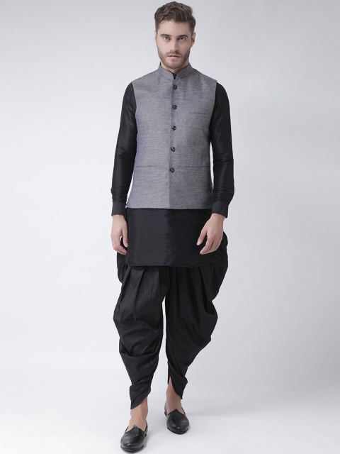DEYANN Men Black Solid Kurta with Patiala & Nehru Jacket