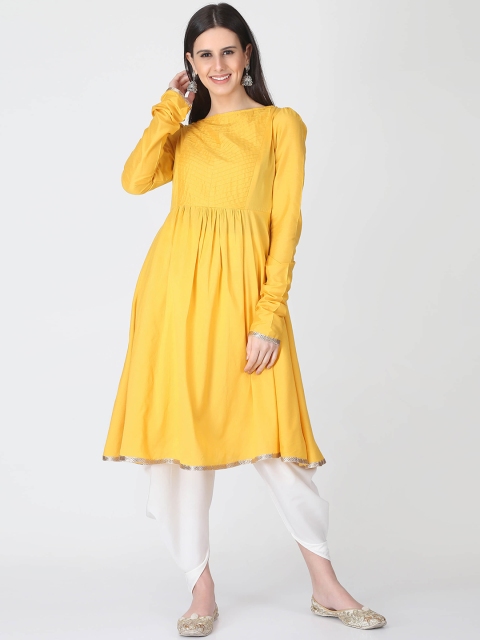 Abhishti Women Yellow Solid Kurta with Dhoti Pants