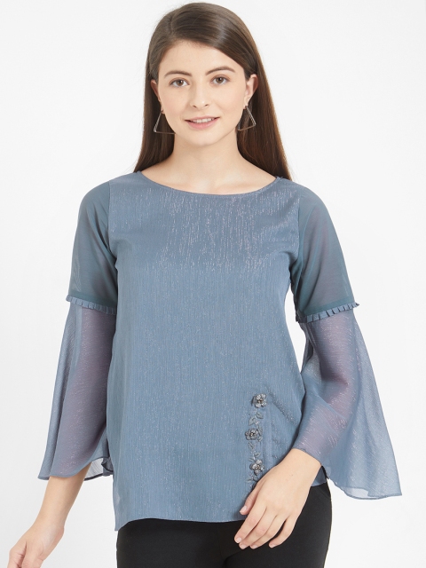 Soie Women Grey Self Design Top