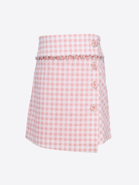 Cutecumber Girls Yellow & White Checked Wrap Skirts, Pink