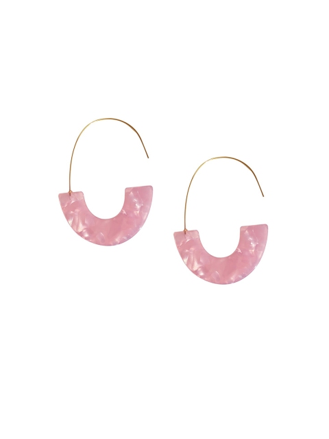 Foxy Sperks Gold-Plated & Pink Contemporary Half Hoop Earrings