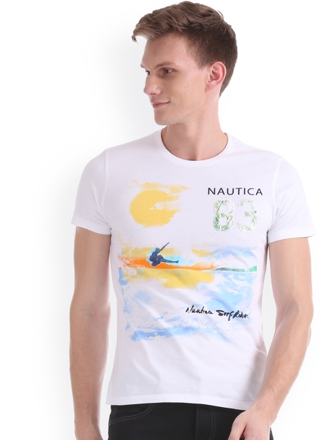 Nautica Men White Printed Round Neck T-shirt