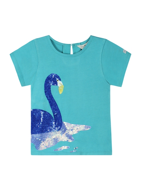 Cherry Crumble Girls Sea Green Embellished Pure Cotton Top