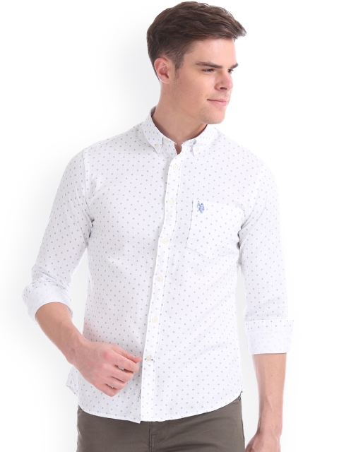 U.S. Polo Assn. Men White Regular Fit Printed Casual Shirt