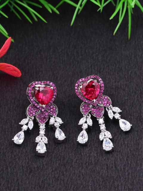 Studio Voylla Silver-Toned Heart Shaped Drop Earrings
