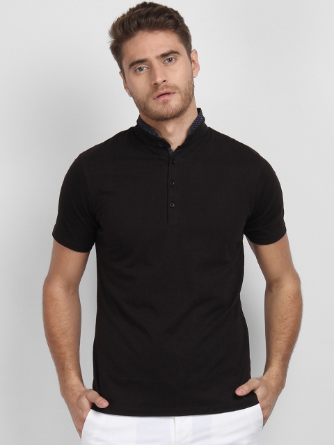 LA LOFT Men Black Solid Mandarin Collar T-shirt