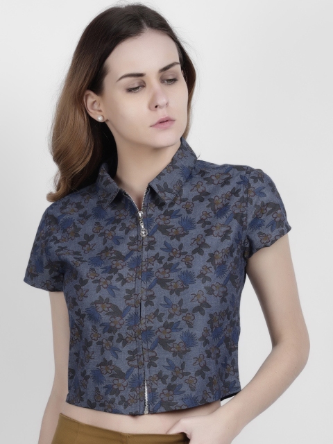 LA LOFT Women Navy Blue Regular Fit Printed Casual Shirt