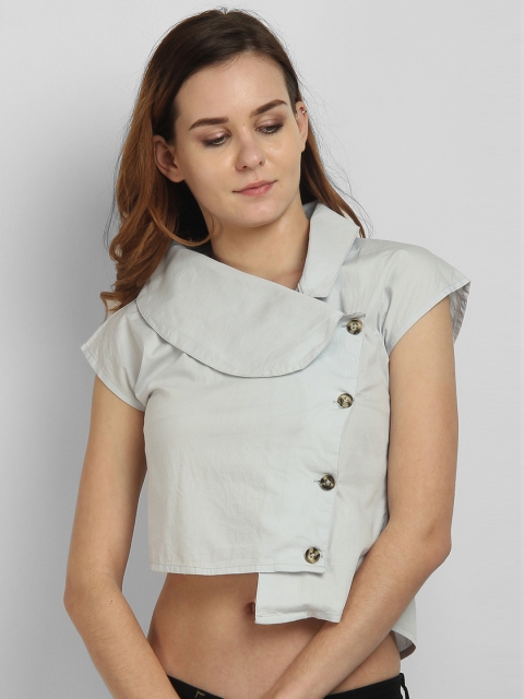 LA LOFT Women Grey Regular Fit Solid Casual Shirt