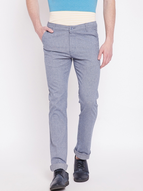 Duke Men Blue & Grey Slim Fit Self Design Chinos