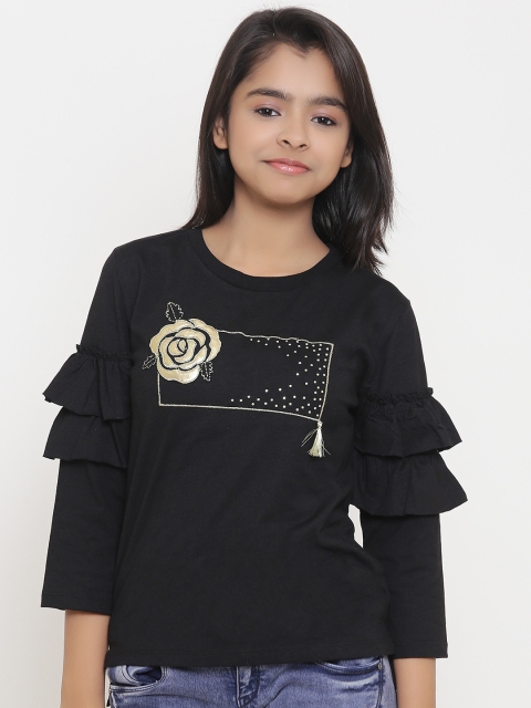 Natilene Girls Black Printed Top