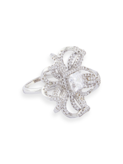 Shaze Women Silver-Plated CZ Stone-Studded Finger Ring