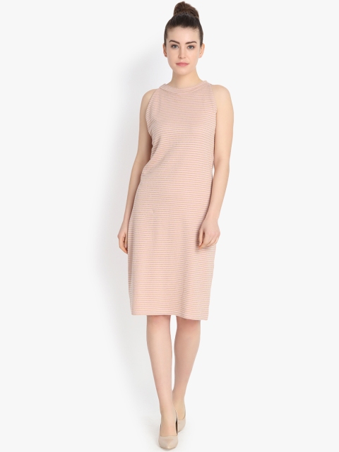 Color Cocktail Women Peach-Coloured Striped Sheath Dress