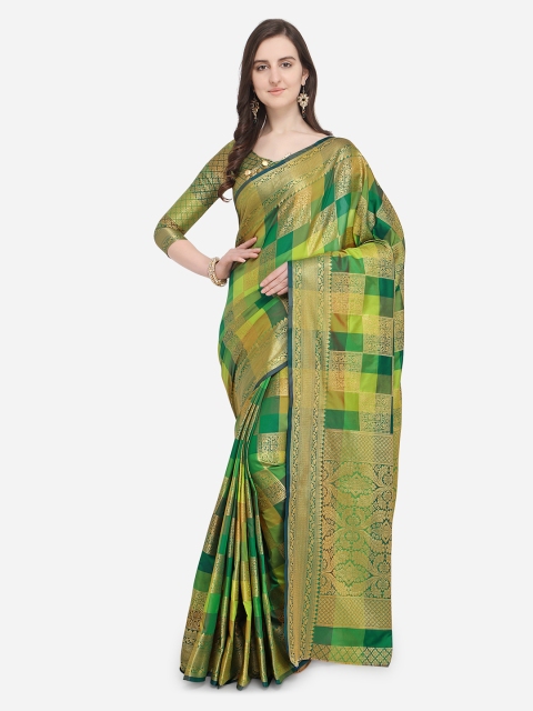 Saree Swarg Green Silk Blend Woven Design Banarasi Saree