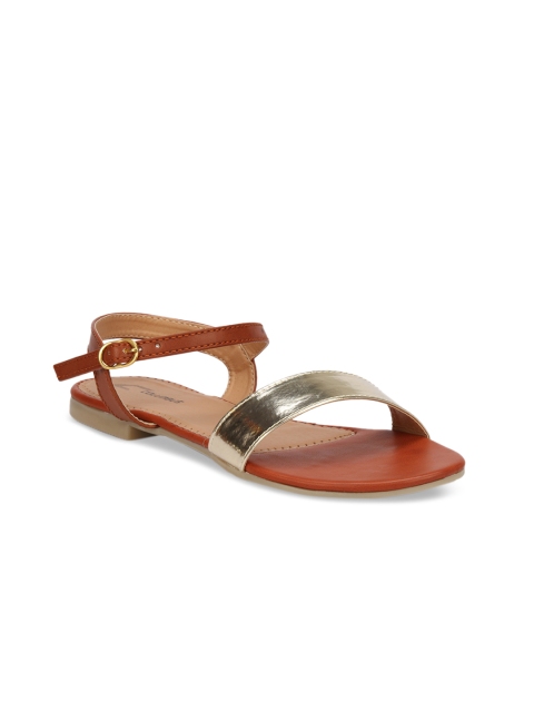 Columbus Women Gold-Toned Solid Synthetic Patent Open Toe Flats
