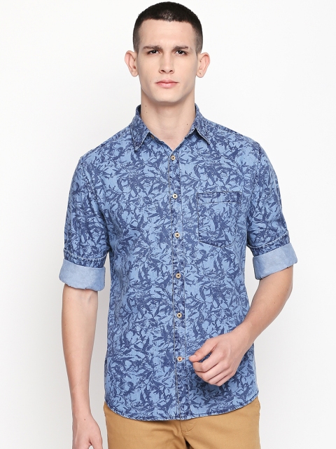 Solemio Men Blue Regular Fit Printed Casual Shirt