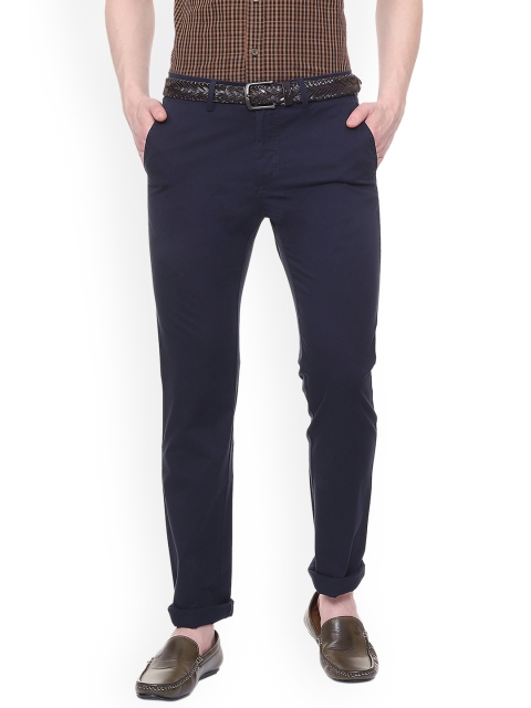 Allen Solly Men Blue Regular Fit Solid Regular Trousers
