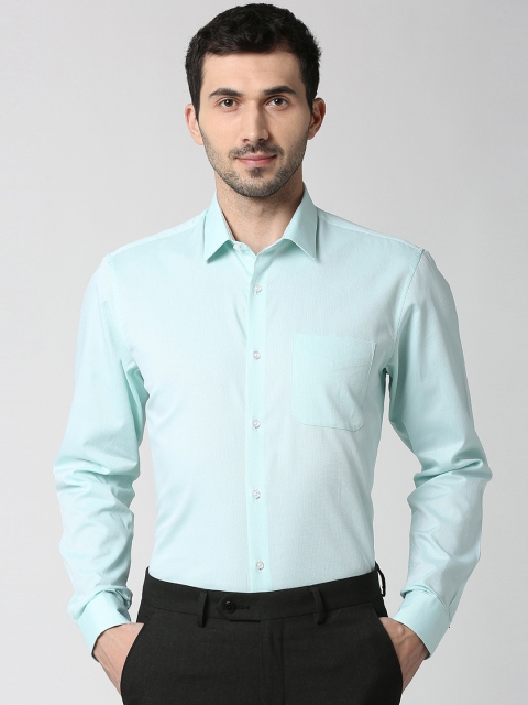 Peter England Men Green Slim Fit Self Design Formal Shirt