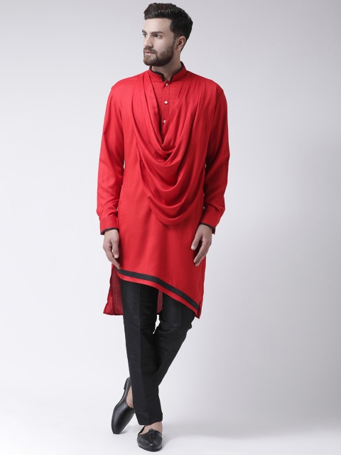 I Know Men Red Solid Asymmetric Straight Kurta