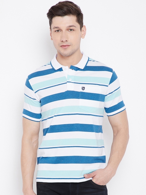 Duke Men Blue Striped Polo Collar T-shirt
