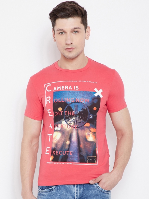 Duke Men Pink Printed Round Neck T-shirt