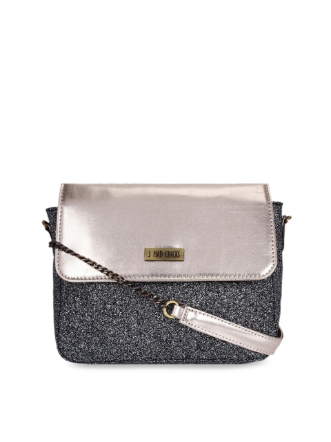 3 Mad Chicks Grey & Gold-Toned Embellished Sling Bag