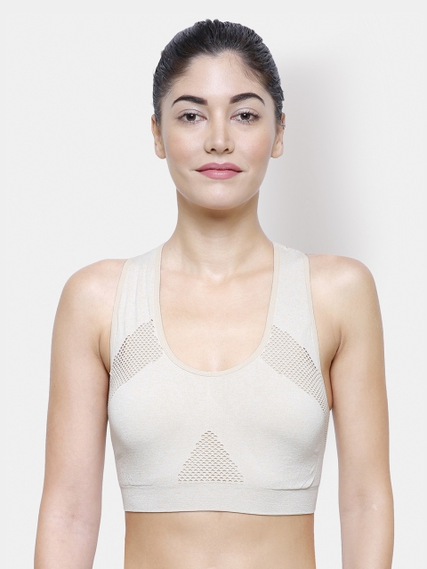 FashionRack Beige Self Design Non-Wired Lightly Padded Sports Bra 3607Beige