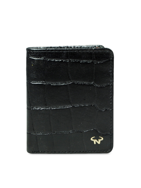 CALFNERO Men Black Textured Two Fold Leather Wallet