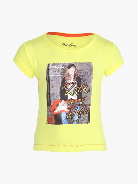 Gini and Jony Girls Yellow Printed Round Neck T-shirt