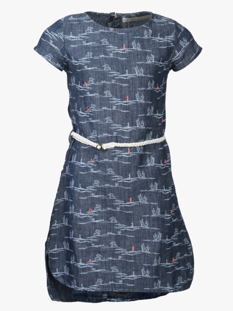 Gini and Jony Girls Navy Blue Printed A-Line Dress