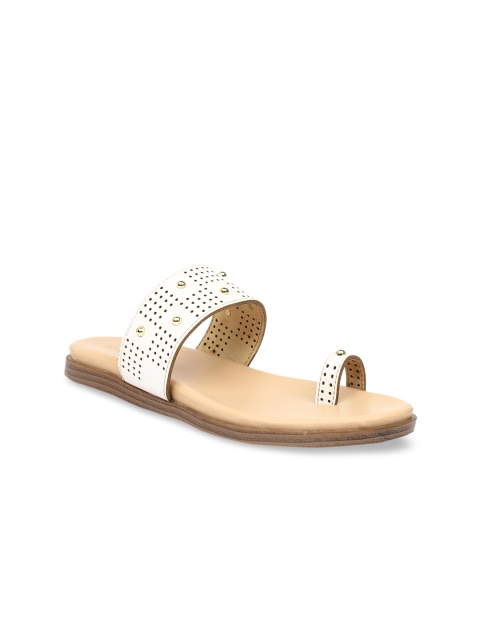 VALIOSAA Women White Textured Embellished One Toe Flats
