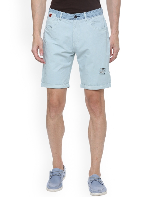 People Men Blue Solid Regular Fit Regular Shorts
