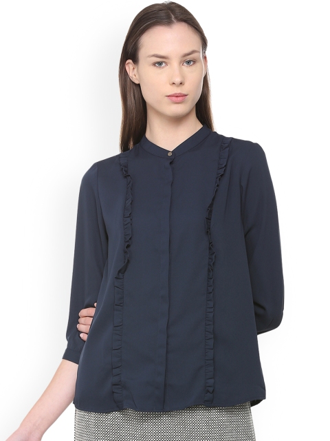Van Heusen Woman Navy Blue Regular Fit Solid Casual Shirt