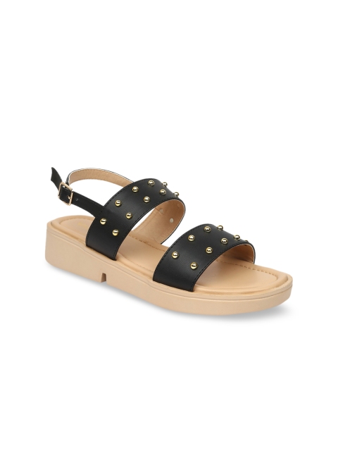 VALIOSAA Women Black Solid Open Toe Flats