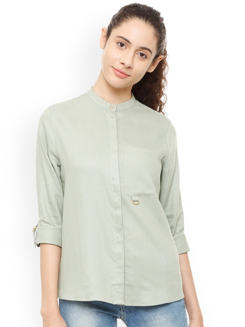 Van Heusen Woman Green Regular Fit Solid Casual Shirt