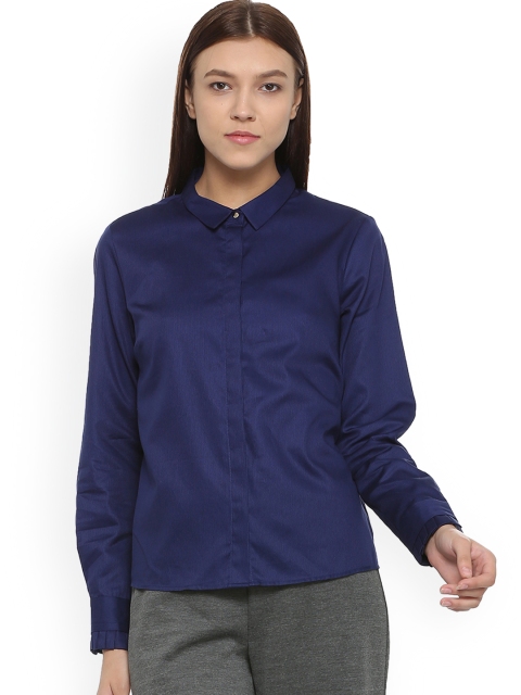 Van Heusen Woman Blue Regular Fit Solid Casual Shirt
