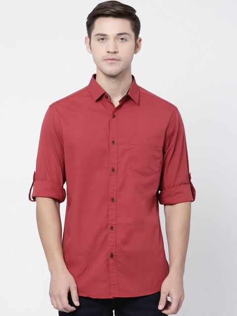 British Club Men Red Slim Fit Solid Casual Shirt