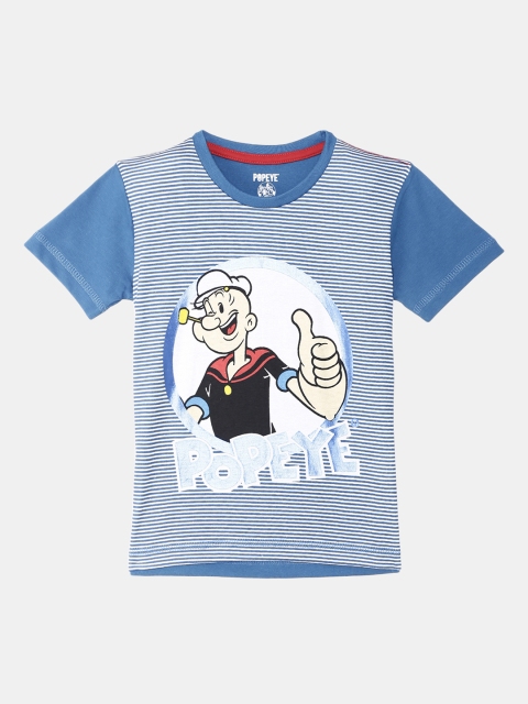 Kids Ville Boys Red Popeye Printed Round Neck Half Sleeve T-shirt, Blue