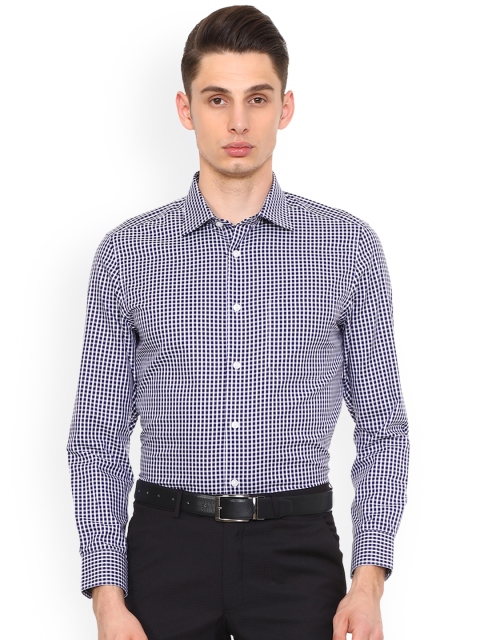Louis Philippe Men Blue & Grey Regular Fit Checked Formal Shirt