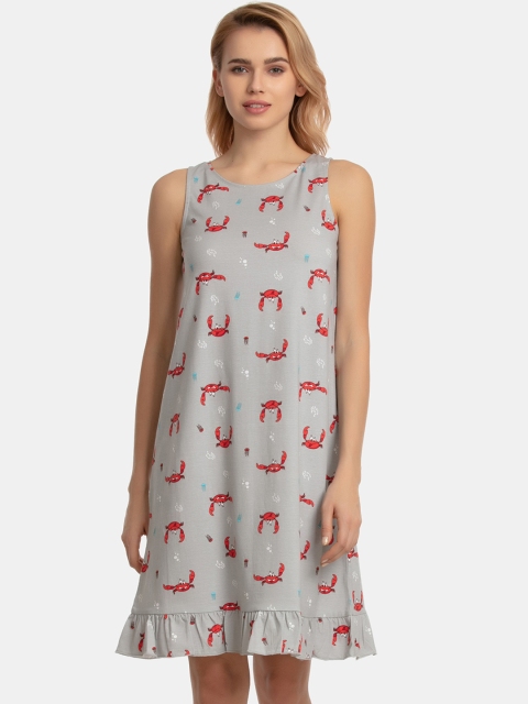 Zivame Grey Printed Nightdress ZI6496FASHAGREY