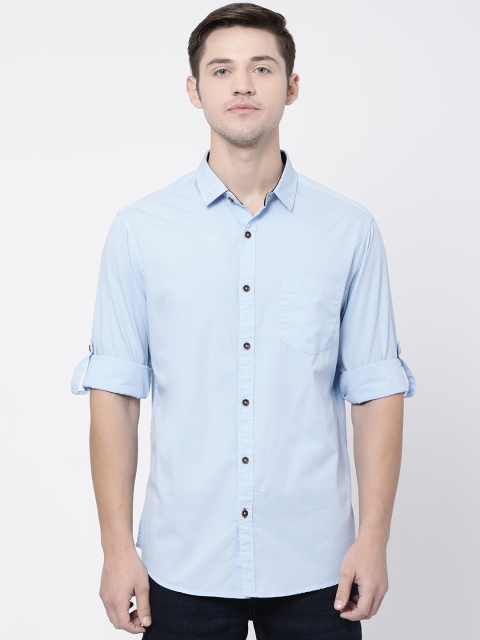 British Club Men Blue Slim Fit Solid Casual Shirt
