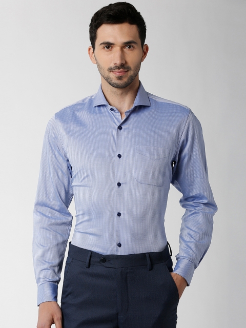 Peter England Elite Men Blue Regular Fit Self Design Formal Shirt
