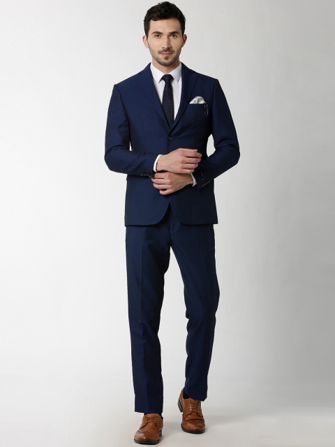 Peter England Elite Men Blue Self-Design Two-Piece Suit