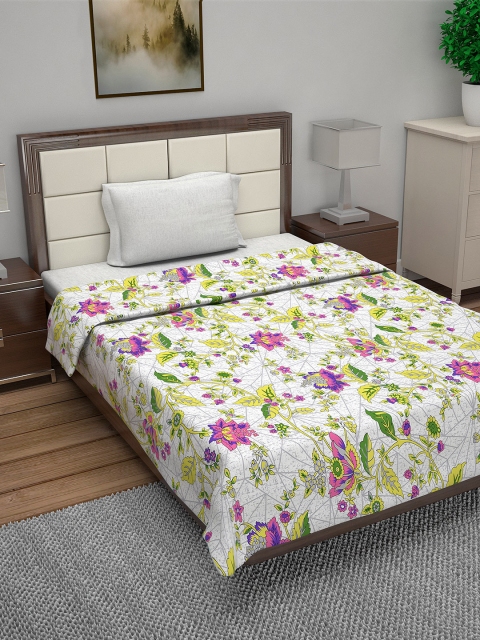 Divine Casa Off-White & Yellow Floral AC Room 110 GSM Single Bed Quilt