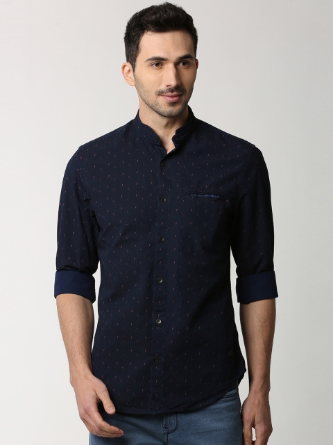 Peter England Casuals Men Navy Blue Slim Fit Printed Casual Shirt