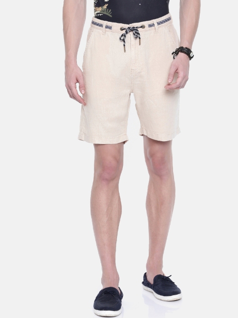 Breakbounce Men Beige Solid Slim Fit Regular Shorts