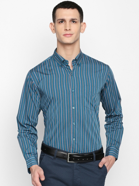 Hancock Men Blue Slim Fit Striped Formal Shirt