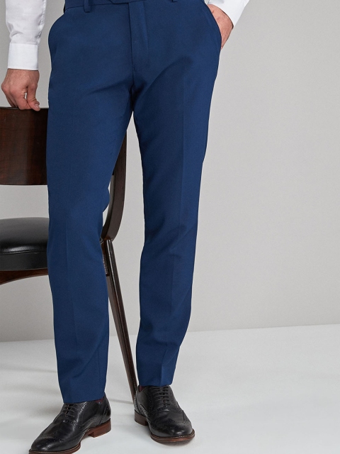 next Men Blue Skinny Fit Solid Formal Trousers