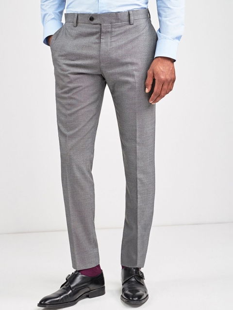 next Men Grey Slim Fit Self Design Formal Trousers