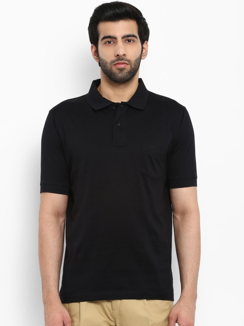 ColorPlus Men Black Solid Polo Collar T-shirt